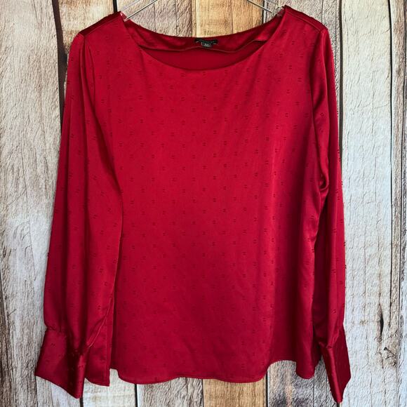 Ann Taylor Red Blouse Long Sleeve Textured Dot Holiday Valentine Workwear XLP - Picture 1 of 9